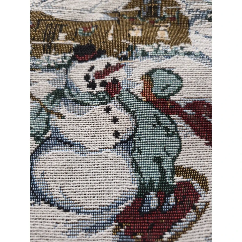 Two Tapestry Snowman Christmas Stockings Nostalgic Countryside Scene Pair